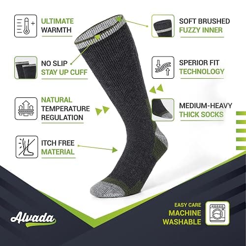 Alvada Merino Wool Hiking Socks Thermal Warm Crew Winter Boot Sock For Men & Women 3 Pairs thumbnail 2