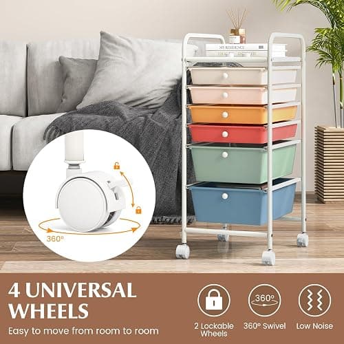 GOFLAME 6-Drawer Rolling Storage Cart, Multifunctional Art Craft Organizer Cart, Mobile Utility Storage Cart with Removable Drawers & Lockable Wheels, Craft Cart for Home Office, Macaron Color thumbnail 5