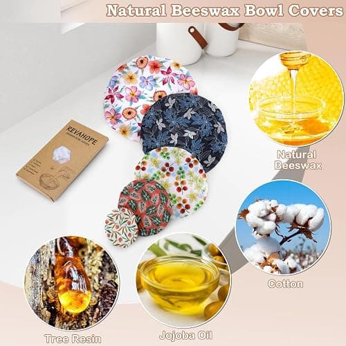 Revahope 5-Size Reusable Beeswax Bowl Covers for Bread Proofing, Cotton Cloth Flexible Beeswax Wraps for Food Storage(Tomatoes) thumbnail 4