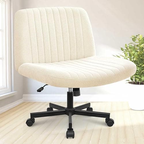NEO CHAIR Criss Cross Chair with Wheels Home Office Cross Legged Armless Chairs Ergonomic Adjustable Computer Desk Task Wide Seat for Bedroom Vanity Comfy Swivel (Beige) | Cross-Legged Comfort for Vanity, Bedroom, or Home Office, 360° Swivel, Adjustable Height, Rolling Base, and Fabric Finish - Image 1