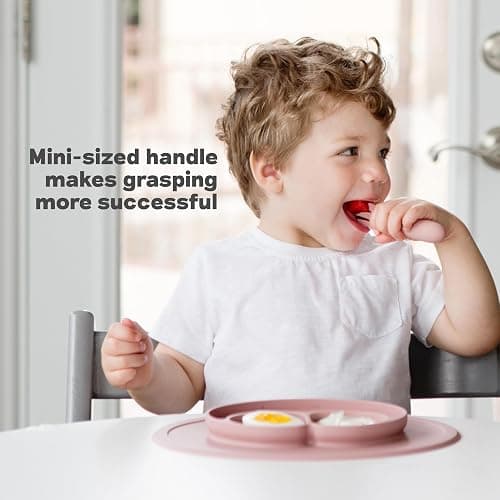 ezpz Mini Utensils - 12 Months+ (Fork & Spoon in Blush) - 100% BPA Free Fork and Spoon - Toddler Utensils - Designed by a Pediatric Feeding Specialist thumbnail 7