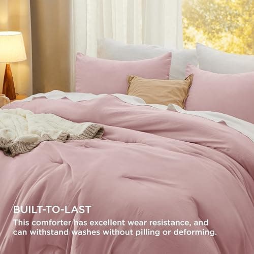 Bedsure Queen Size Comforter Set, Pink Soft Prewashed Bedding for All Seasons, 3 Pieces GentleSoft™ Warm Down Alternative Bed Set, 1 Lightweight Comforter (90"x90") and 2 Pillowcases (20"x26") thumbnail 3