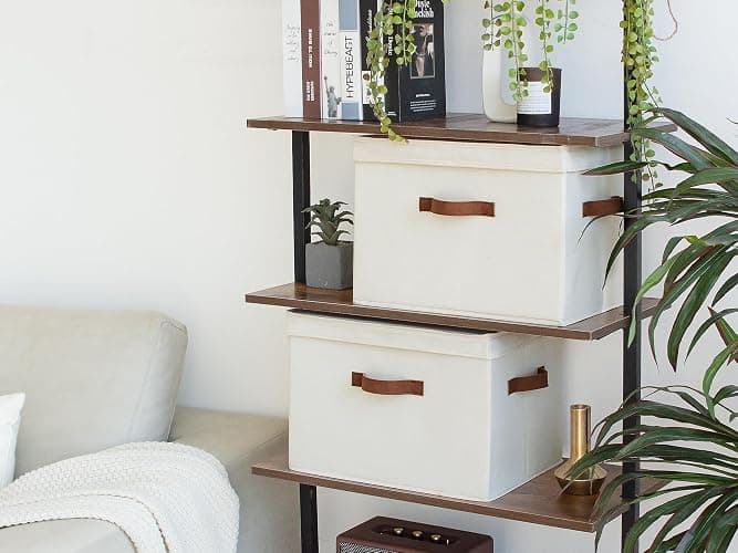 StorageWorks Fabric Storage Bins with Lid, Decorative Storage Boxes for Shelves, Stackable Closet Organizer Basket with Handles, Large, Ivory White, 2-Pack thumbnail 6
