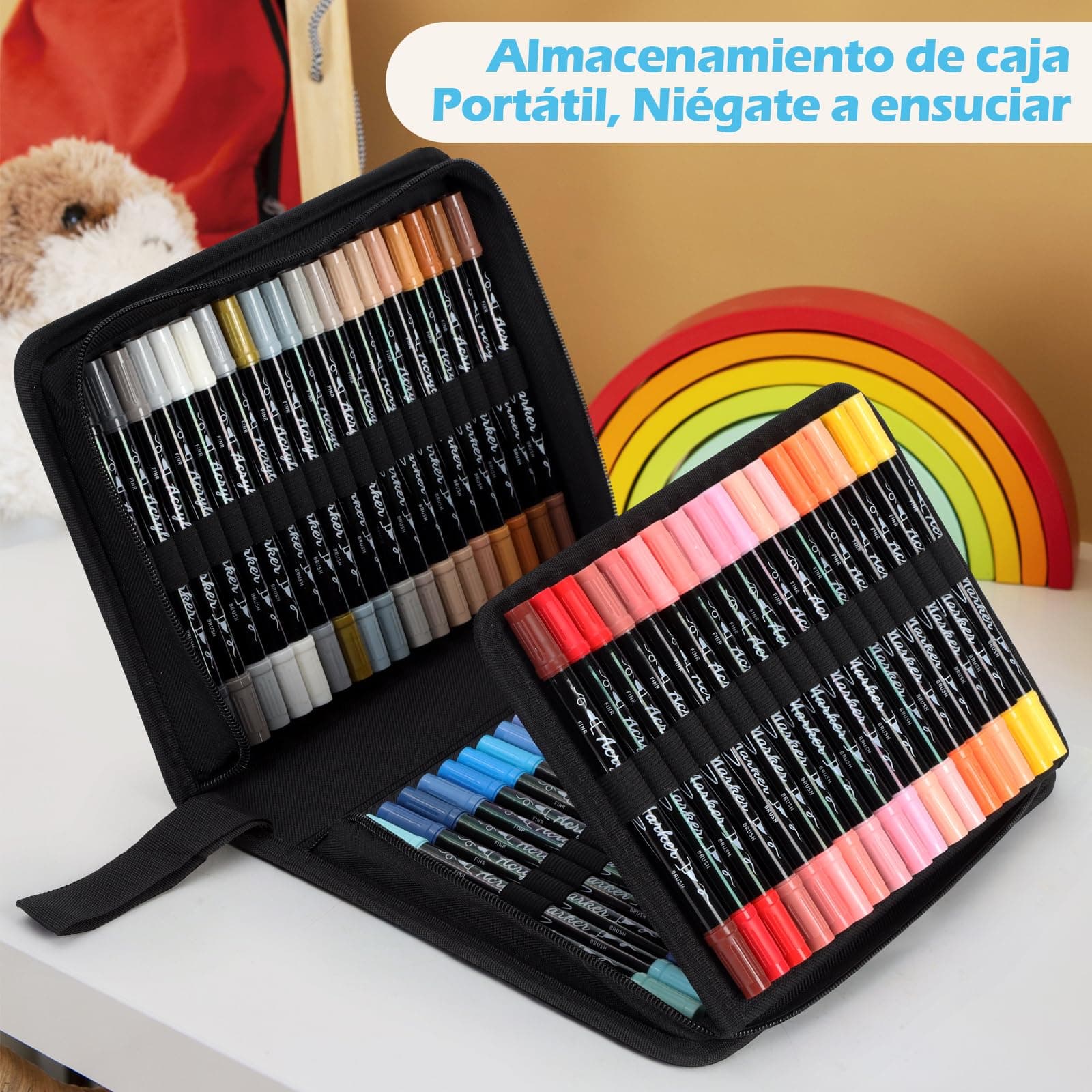 72 Colores Plumone Acrílicos Doble Punta Con Caja, POVOLE Marcadores Arte Punta Fino & Cepillo, Resistente al Agua, No Se Desvanece, Rotuladore Colorear Madera Piedra Vidrio Plástico Metal Caucho thumbnail 5