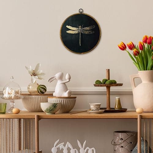 Mcehtle Moody Dragonfly Wall Art Decor, Vintage Dark Academia Insect Framed Canvas Prints 10x10, Cottagecore Minimalist Round Wall Hanging Artwork Decorations for Gallery Bedroom Living Room thumbnail 3