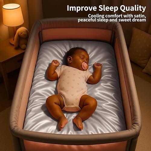 Satin Bassinet Sheet 2 Pack, Great for Baby Hair, Soft Silk Feeling Sheet for Rectangle Cradle Bassinet Mattress Pad, for Boys Girls Gift Newborn and Infant(White & Gray) thumbnail 8