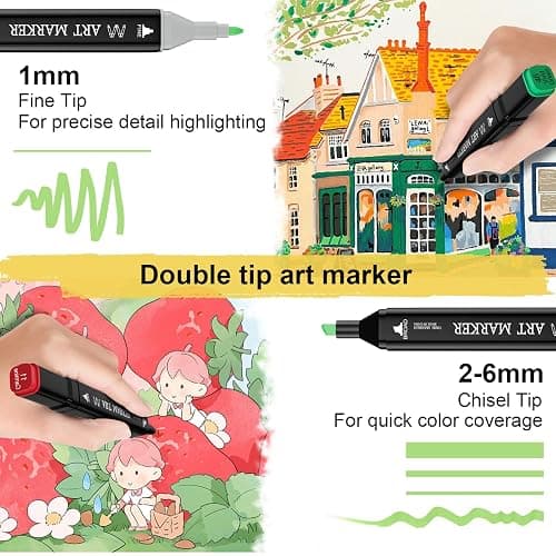 ATDOALL Alcohol Markers Set, 100 Colors Dual Tip Art Set for Kids Sketching Adult Coloring, Permanent Drawing With Case and Holders thumbnail 3