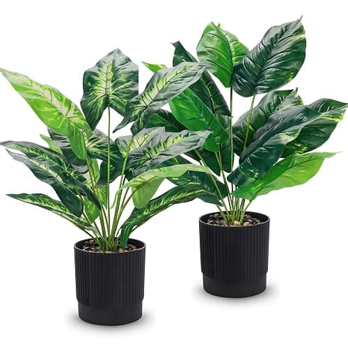 Der Rose 2 Pack 16" Fake Plants Black Pot for Office Bathroom Decor | Tropical artificial plants,bendable leaves,easy to place on desk shelf bathroom,maintenance-free - Image 1