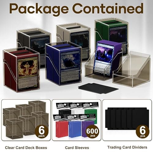 6 Pack Card Deck Cases, Commander Deck Boxes with 600Pcs Card Sleeves and Dividers, Standard Size Cards Storage Box Perfect Fit for MTG, Sport, Trading Cards (6 colors) thumbnail 6