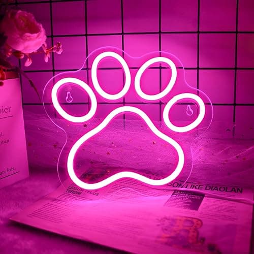 Aslanka LED Cat Dog Paw Neon Sign, Dimmable Led Doggy Foot Print Neon Light for Wall Decor, USB Powered Lighted Acrylic Kitten Sign for Living Room Bedroom Doghouse Pet Shop Daughter Girls Gifts-Pink thumbnail 7