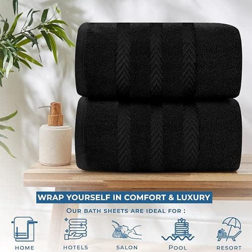 DAN RIVER 2 Pack Luxury Bath Sheets 35x70, 600 GSM, Soft & Quick Dry 100% Ring Spun Cotton Towels Ideal for Hotels, Spas, Gyms & Salons Extra Large, Black thumbnail 6