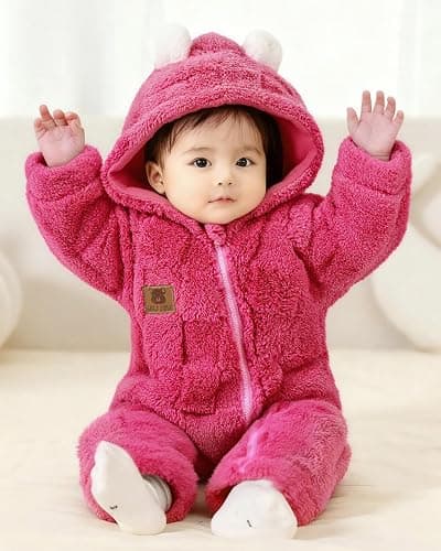 Redair Baby Winter Clothes Baby Onesie Plush Hooded Newborn Outfit Infant Costume for Newborn Boys Girls 0-18 Months thumbnail 4