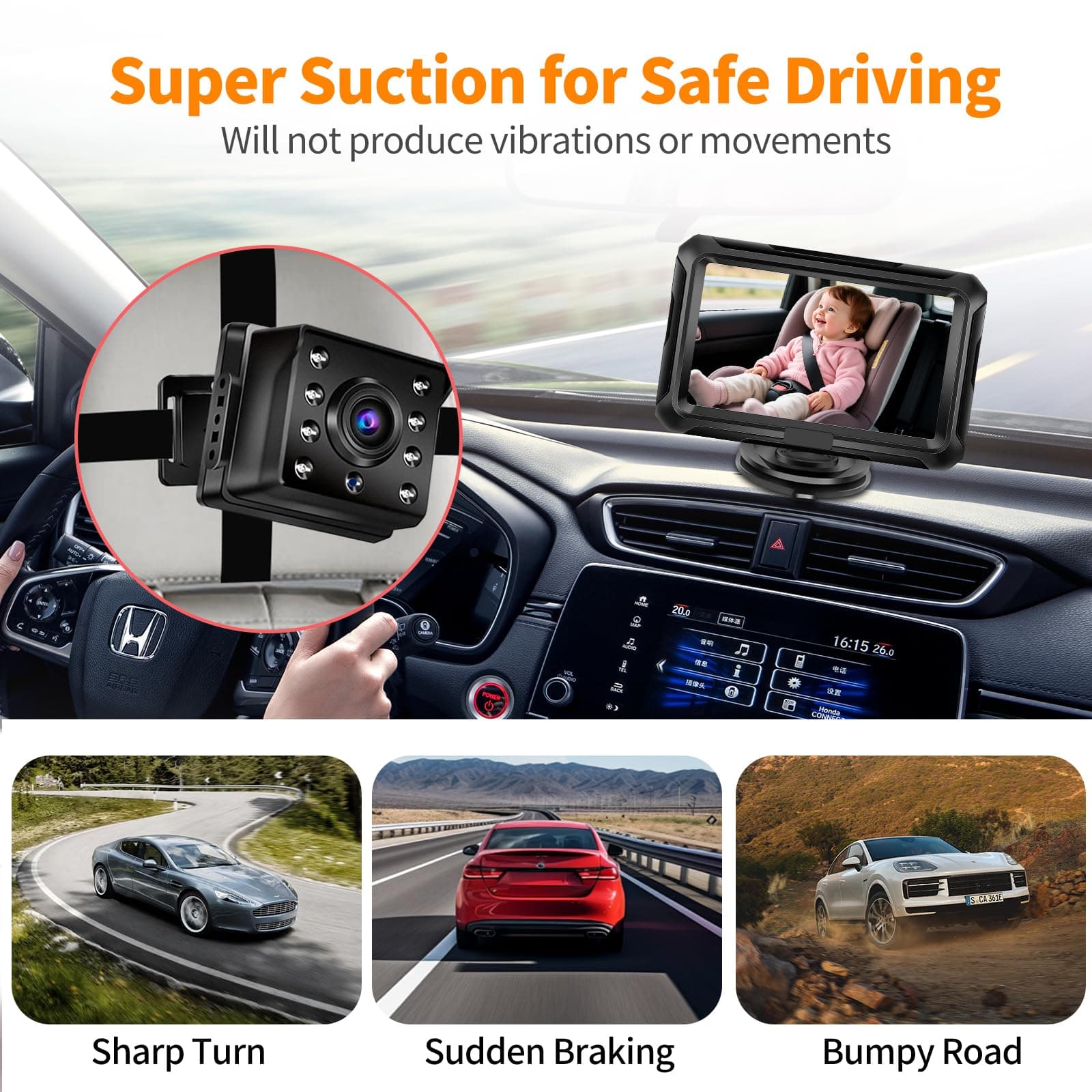 Omebel Baby Car Camera, Baby Car Mirror, 4.3" HD 1080P, 360 °Rotation Night Vision Baby Monitor with Camera, Rear Facing 5 Mins Easy Installation thumbnail 6