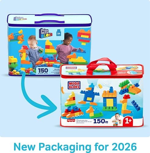MEGA BLOKS First Builders Toddler Blocks Toys Set, Deluxe Building Bag with 150 Pieces and Storage, Creative Open-Ended Play, Blue, Ages 1+ Years (Amazon Exclusive) thumbnail 6