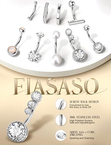 FIASASO 9 Pcs Belly Button Ring - Surgical Stainless Steel CZ Belly Rings Clicker Belly Piercings for Women Navel Piercing Jewelry Pack thumbnail 8