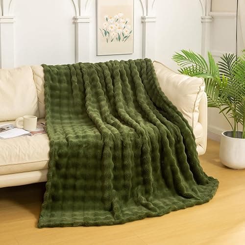 YUSOKI Luxury 3D Bubble Throw Blanket 2lb,All Ages,Home Decoration, (Olive Green,50 * 60inches) - Image 1