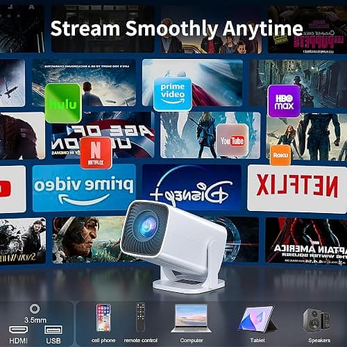 Mini Projector, Portable Outdoor Projector 4K Supported, Short Throw Movie Projector Compatible with Smartphone, TV Stick, Laptop, Game Consoles - Standard thumbnail 3