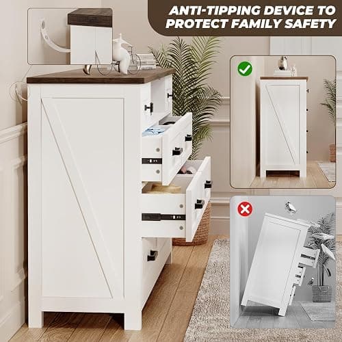 BROTTAR Dresser with Mirror for Bedroom, Chest of Drawers with LED Mirror, 8 Drawer Dresser, White Dressers for Kids, Wood Dressers, Farmhouse Makeup Vanity with Storage for Bedroom thumbnail 7