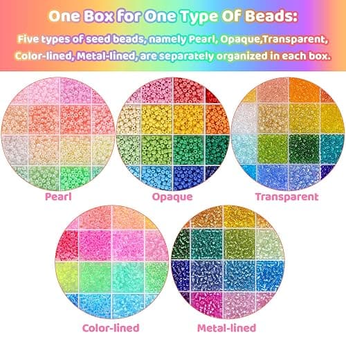 Funtopia 13000pcs 4mm Seed Beads for Jewelry Making, 5 Types 120 Colors Small Glass Beads for Bracelets, Friendship Bracelet Kit with Alphabet Letter Beads, Smile Face Beads for DIY, Art and Craft thumbnail 2