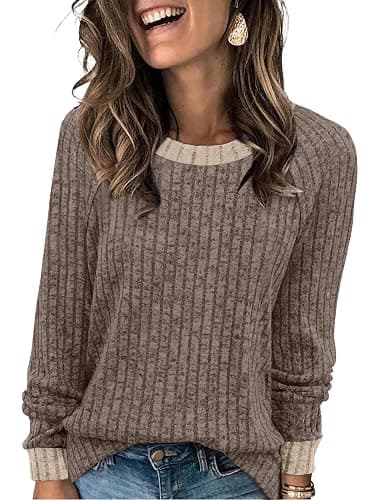 WIHOLL Long Sleeve Shirts for Women Lightweight Sweaters Fall Outfits 2025 Color Block Winter Clothing Dressy Casual Soft - Image 1