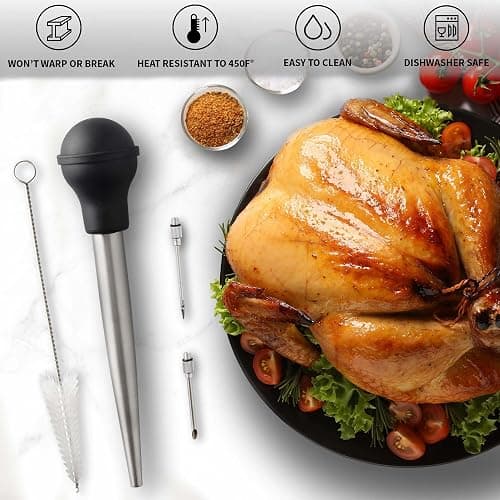 Zulay Kitchen Stainless Steel Turkey Baster for Cooking - Food Grade Metal Baster Syringe & Silicone Suction Bulb - Large Size With 2 Detachable Needles and Cleaning Brush thumbnail 3