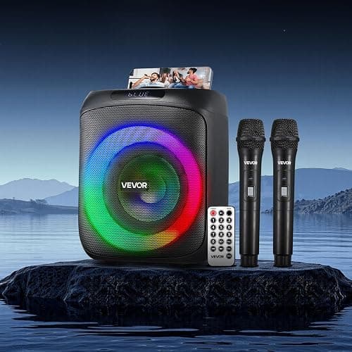 VEVOR Karaoke Machine for Adults, 30W, 6.5-inch Portable Bluetooth Speaker with 2 Wireless Microphones, LED Light, TWS Function, Handle, Support Micro TF Card, USB, AUX, for Home Karaoke Party Singing thumbnail 2