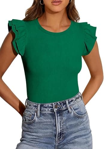 PRETTYGARDEN Womens Summer Crew Neck T Shirts 2026 Trendy Ruffle Sleeve Slim Fit Knit Going Out Tops Casual Spring Clothes thumbnail 5