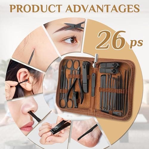 MINKINH Manicure Set Professional Nail Clipper Kit-26 Pieces Stainless Steel Manicure Kit,Nail Care Tools with Luxurious Travel Case (Brown) thumbnail 8