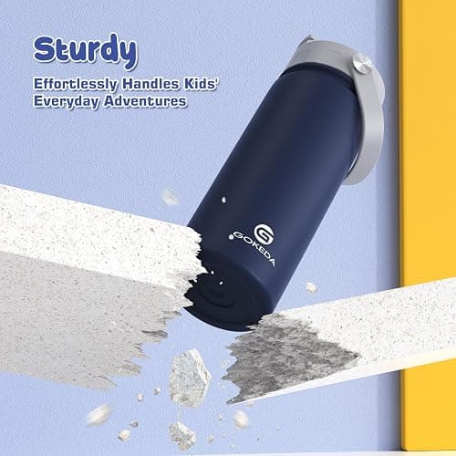 GoKEDA 18oz Kids Water Bottle, 2 Pack Insulated Bottles with Stickers, 18/8 Stainless Steel Vacuum Leak Proof Straw Cup for School, Gifts for Boys(Light Blue, Dark Blue) thumbnail 6