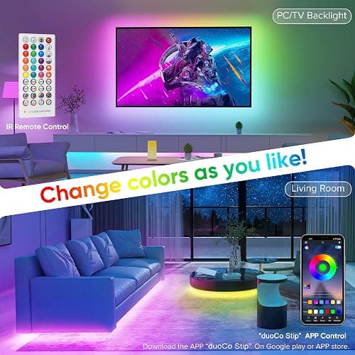 Bonve Pet LED Strip 30M,Bluetooth RGB LED Streifen,Farbwechsel LED Lichterkette 30M mit Fernbedienung und App,Led Leiste Musik Sync,Timer-Einstellung,LED Band für Gaming Zimmer, Room, Küche,Party thumbnail 3