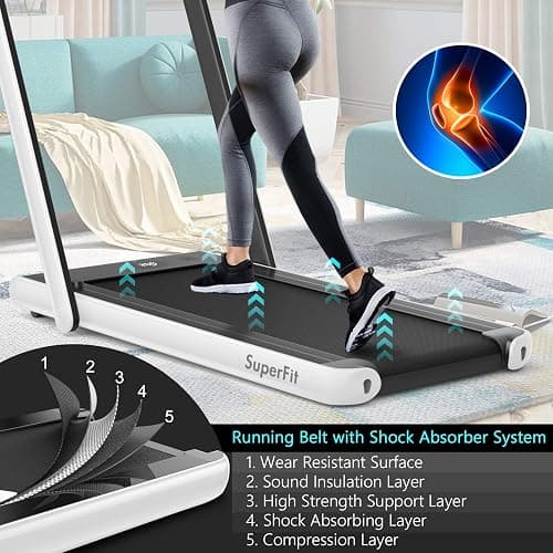 Goplus 2 in 1 Folding Treadmill with Dual Display, 2.25HP Superfit Under Desk Electric Pad Treadmill, Installation-Free, Blue Tooth Speaker, APP Control, Remote Control, Walking Jogging for Home thumbnail 5