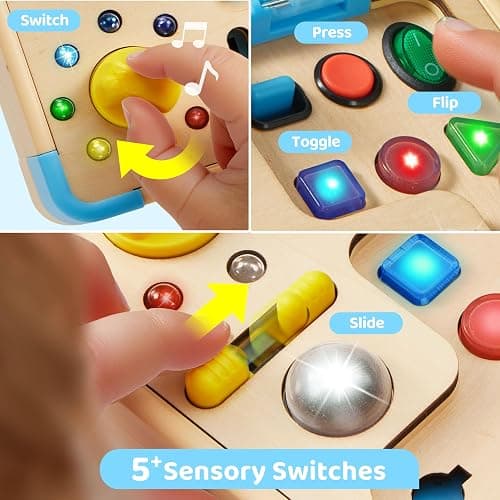 lalalark Electronic Busy Board – Montessori Learning Toddler Toy, 15 Lights & 9 Sounds, 5 Switches & Plugs, Sensory, Fidget, Travel Activities, Early Development, Christmas Baby Gifts Toys Age 18M+ thumbnail 5