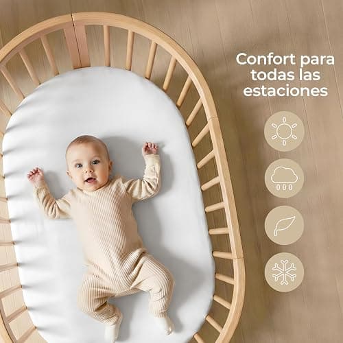 Dreamzie Juego de 2 Sabana Bajera Cuna 40x80 Algodon - Ajustables, Oeko Tex Certificado - para Capazao, Cochecito y Minicuna - Beige/Blanco thumbnail 4