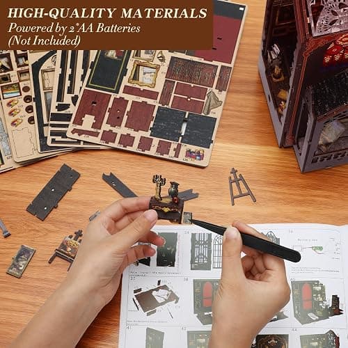 Booknooks kit for Adults - Art Studio Book Nook Kit | Miniature Artist Atelier 3D Puzzle | Vintage Oil Painting Bookshelf Decor with LED | Unique Creative Gifts for Art Lovers (Gray) thumbnail 2