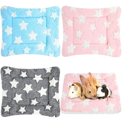 Jetec 3 Pcs Bunny Guinea Pig Beds Soft Bunny Mats Warm Guinea Pig Mat Small Animal Bed Pads Fleece Sleeping Pads for Indoor Rabbit Hamster Squirrel Hedgehog Chinchilla(Fleece,Star,Blue) - Image 1