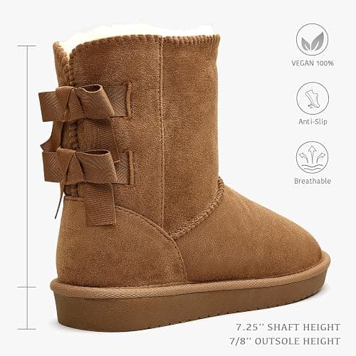 BlackTwig Women's Mid Calf Suede Winter Boots, Slip-On Snow Boots, Cozy Fur Lined, Back Bow Design thumbnail 5