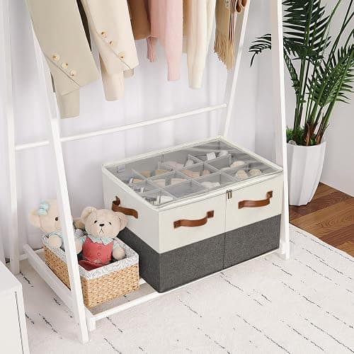 TOPIA HOME Shoe Organizer for Closet, Foldable Shoe Box with Adjustable Dividers and Clear Cover, Space Saving Shoe Storage Organizer Cabinet with Reinforced Handles, Fits 16 Pairs TP09WG thumbnail 6