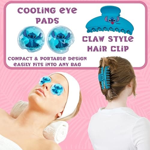 Disney Stitch Beauty Accessories Set with Cooling Eye Mask Gel Eye Pads Fluffy Skincare Headband Hair Claw Clip Relaxing Beauty Gifts for Women (Blue) thumbnail 6