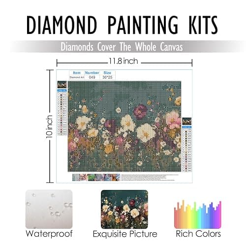 RLTXBUK Vintage Floral Diamond Art Kits, Rustic Cottagecore Wildflower Field Botanical Gem Diamond Painting Art Kits for Adults Kids Beginners, Cottagecore Floral Room Decor 9.8x11.8 Inch thumbnail 2