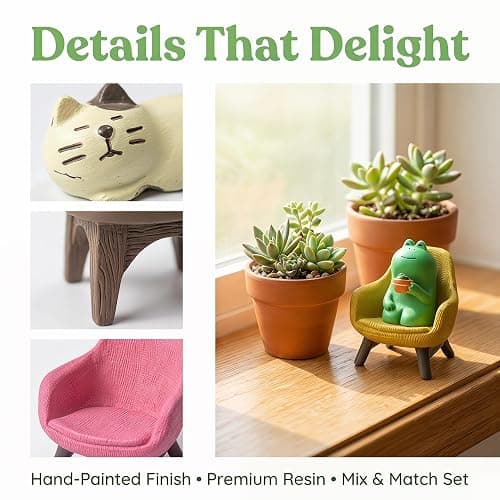 Miniature Frog Set with Sofa, cat, and Desk lamp - Cute Desk Accessories for Office Desk Decor and Home Display, Perfect as Desk Pets or Flower Frog thumbnail 4