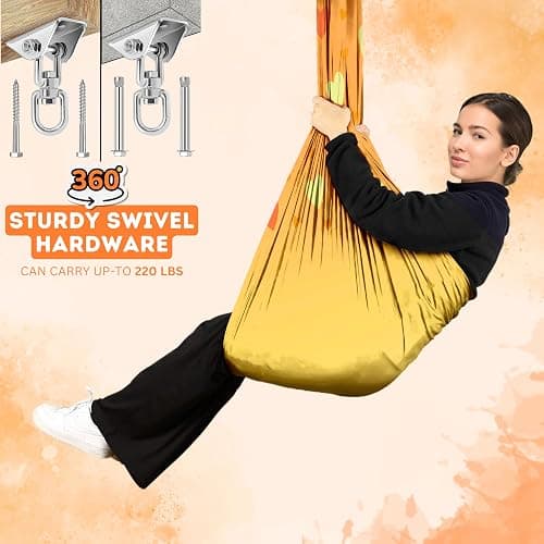 TIBEL Sensory Swing with 6 Accessories Holds 300lbs 360° Swivel Double Layer Nylon Fabric Gives Calming Therapy Sensory Effect Pelvic Joint Stability for Kids and Adults with Asperger Autism ADHD SPD thumbnail 2