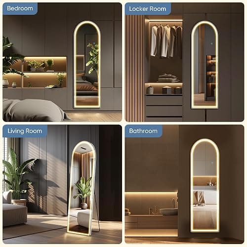 Aidoly 16"x60" Arched LED Full Length Mirror with Stand, Full Body Mirror | LED Lights 3 Color Lighting, Wall Hanging or Leaning, Floor Standing, Modern Simple Home Wall Decor thumbnail 7