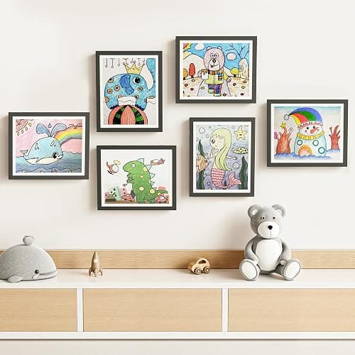 BAIJIALI Black Art Frames for Kids Artwork - Front Opening Holds 150 Drawings, 3D Crafts - 2 Packs 8.5x11 with mat or 9x12 without Mat thumbnail 2