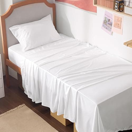 Bedsure Cooling Sheets Twin XL, Rayon Derived from Bamboo, PureWoven, Breathable & Soft Twin XL Sheet Sets, Deep Pocket Up to 16 Inches, Hotel Luxury Silky Dorm Bedding for Hot Sleepers, White - Image 1