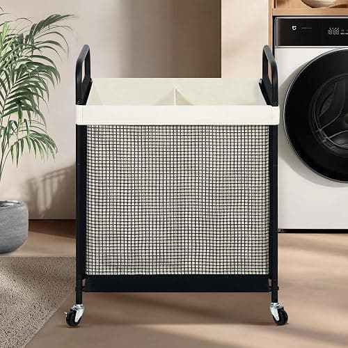 STO STO Laundry Hamper 2 Section, 100L Rolling Laundry Sorter Cart with Removable and Washable Liner Bag, Clothes Hamper with Wheels and Metal Handle for Laundry Room and Bedroom thumbnail 2