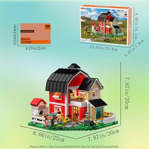 Farmhouse Building Set, Ranch Cottage Toy Buildings Blocks for Adults Kids | 1268PCS Modular Farm Barn Model Kits with LED Lights, Christmas Birthday Gift Office Home Decor for Boys Girls Teens 14+ thumbnail 3