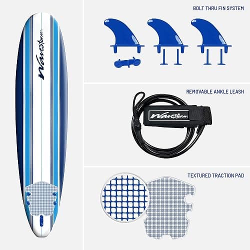 Wavestorm 8ft Classic Surfboard // Foam Wax Free Soft Top Longboard for Adults and Kids of All Levels of Surfing thumbnail 6