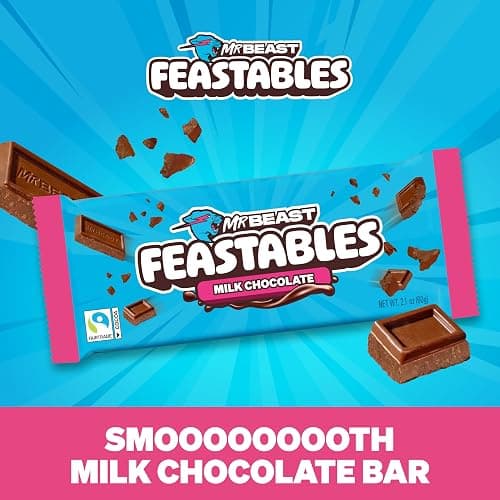 MrBeast Feastables Milk Chocolate Bar, King Size, 10 Count, Creamy Milk Chocolate Candy, Fairtrade Cocoa, 2.1oz Each thumbnail 3