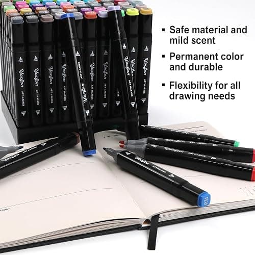 Yocfon 80 Colors Alcohol Markers, Dual Tips Drawing Markers, Set For Adults Coloring Sketch Illustration, Chisel & Fine thumbnail 7