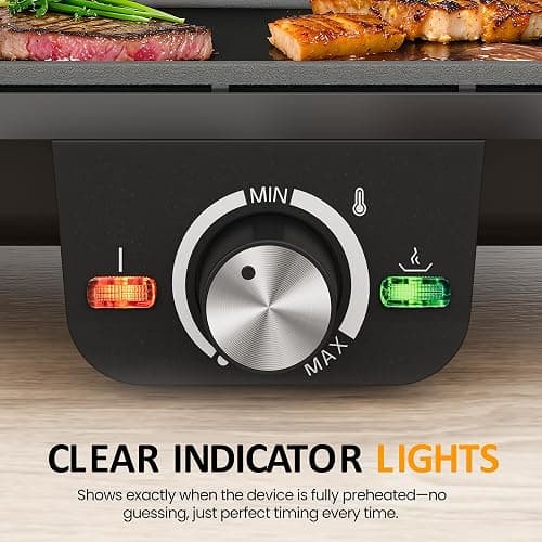 SUNVIVIPRO Electric Griddle Indoor, 1600W Large Flat Top Grill with 17.5" x 9" Nonstick Plates, 2 Cooking Zone with Adjustable Temp, Pancake Egg Maker with Drip Tray, Indicator Light thumbnail 5